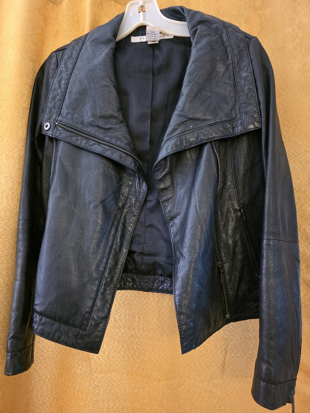 Women's Black Leather Moto Jacket - Unbranded